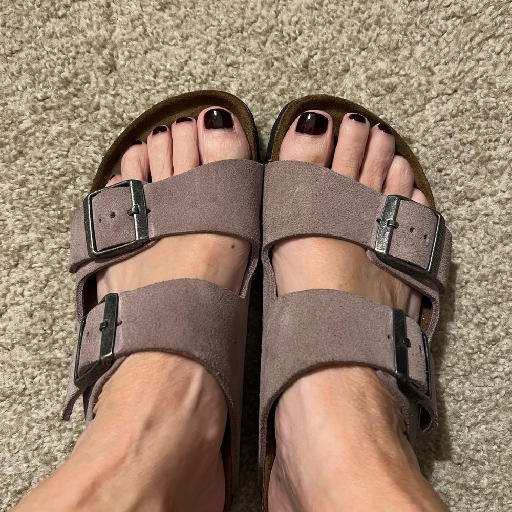 Pink Suede Soft Bed Arizona Birkenstock Sandals, Size 37, 6.5